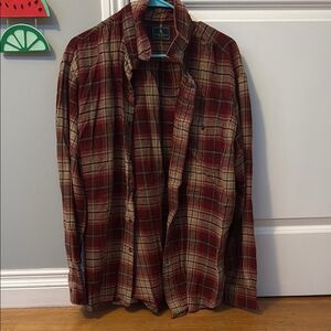 Red and Tan Plaid Button-Up Shirt